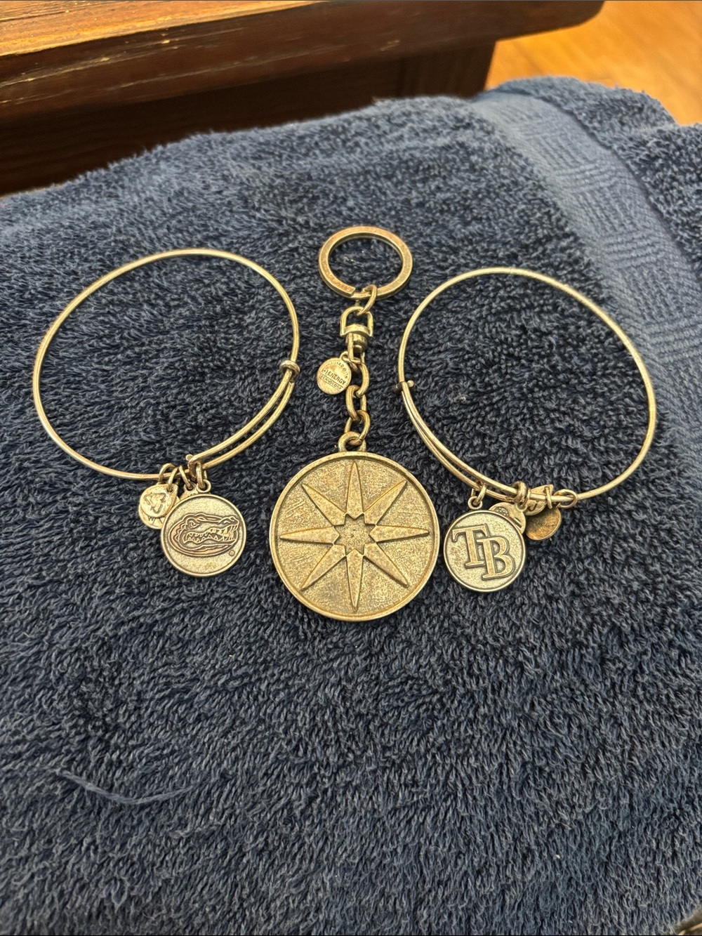 Alex and Ani sulver Tone  Compass key chainTampa bay and Florida Gators bracelet